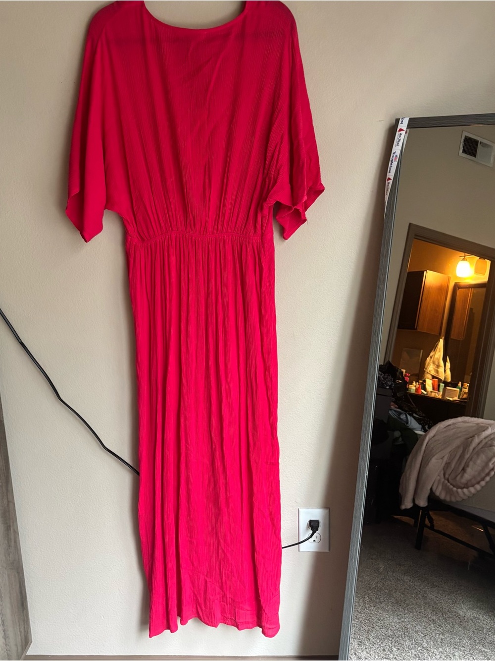 NWT Lovestitch Medium Hot Pink Knot Front Maxi Dress Boho Gauze - Picture 9 of 11